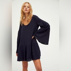 Free People Kyleigh Lined Mini Dress Flare Sleeve Black Women’s Size Medium